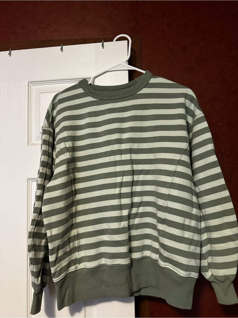 aerie women’s  Striped Crewneck Sweater in Sage and Light Green